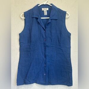 Talbots 100% Irish Linen Button Sleeveless Top Sz 10 Embroidered Casual Coastal